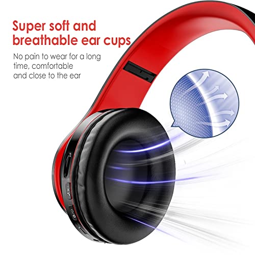 2022 Wireless Bluetooth Headphones,Colorful LED Lights Comfort Over Ear Foldable Headset with Built-in Microphone,FM,SD Card Slot,Wired for School/Tablet Computer/PC/TV/Cellphones/Travel - color: Red