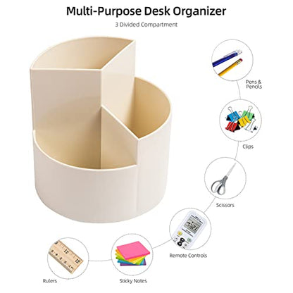 Desk Pencil Pen Holder, 3 Slots 360-Degree Spinning Organizers, Desktop Storage Stationery Supplies, Cute Cup Pot for Office, School, Art Supply, Kids - White - color: White