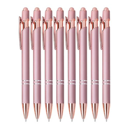 8 Pack Rose Ballpoint Pen with Stylus Tip Stylus Pens | Metal Stylus Pens for Touch Screens, 1.0 mm Black Ink - color: 8 Pack-Rose Gold