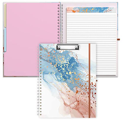 Rimilak Spiral Clipboard Folio with Refillable Lined Notepad, 14.5 x 9.8 In, Hardcover Cover with 5 Interior Pockets, Elastic Band and Pen Loop Series. Cute Stylish Clipfolio, Abstract Marble - color: Abstract Marble