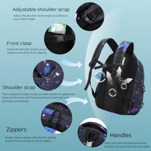VIDOSCLA Galaxy Kids Rolling Backpack for Boys Primary Students Wheeled Bookbags for School - color: Black-galaxcy Rolling Backpack Set
