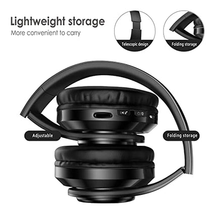 2022 Wireless Bluetooth Headphones,Colorful LED Lights Comfort Over Ear Foldable Headset with Built-in Microphone,FM,SD Card Slot,Wired for School/Tablet Computer/PC/TV/Cellphones/Travel - color: Black