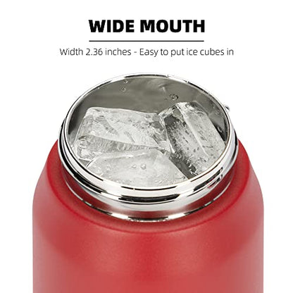 Fanhaw 24 Oz Kids Insulated Stainless Steel Water Bottle with Straw Lid, Leakproof & Anti-Dust Everyday Use Bottle for School, Women & Men, Back to School Essentials (Red) - color: Red, style: 24 Ounces