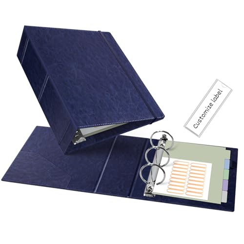 Ospelelf Leather Mini Binder Vintage Hardcover 2 Inch Rings, Professional Small 3 Ring Binders Organizer Suitable for 5.5" x 8.5" Documents, Binder Dividers with Tabs, Dark Blue - color: Dark Blue, size: Mini Size - 2 Inch Ring