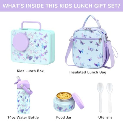 Bento Lunch Box for Kids Adult, Leakproof 3-4 Compartment Bento Box Set with Insulated Food Jar,Water Bottle, Lunch Bag, School Lunch Container for Toddler Teen Girls Boys Ages 3+(Butterfly) - color: Butterfly