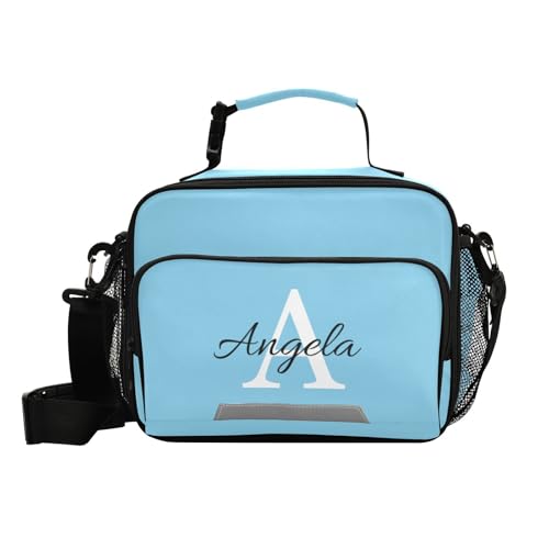 Custom Student Lunch Bag for Boys Girls Sky Blue Solid Color Personalized Name Lunch Box Insulated Cooler Bag for School Picnic Office - color: Multi16