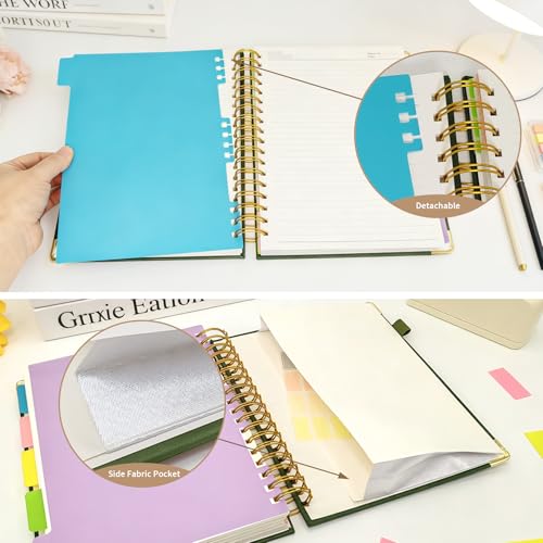 biguphate 1Pack Hardcover Spiral Notebook with Tab, Ruler & Removable Dividers, 300 Pages 8"x10" Large B5 Faux Leather Notebooks, 5 Subject Notebook College Ruled for Work, Home (Green) - color: 1PACK-Green