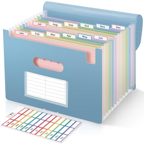 SKYDUE Expanding File Folder with 13 Pockets, Accordion Document Organizer with Monthly Labels, A4 & Letter Size for Tax Records, Medical Files, Receipts, Home of Haze Blue - color: Hazeblue