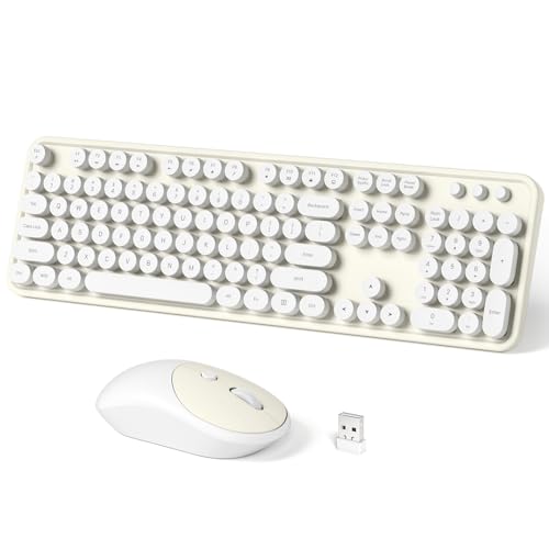 Dilter Wireless Keyboard and Mouse Combo, 104 Keys Full-Sized Typewriter Keyboards, 2.4 GHz USB Receiver Plug and Play, for Windows, PC, Laptop, Desktop (Cremy White) - color: Cremy White