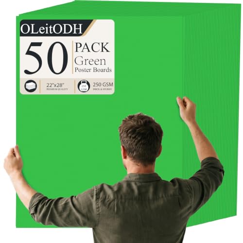 Oleitodh 50 Sheets Green Poster Board 22 x 28 in, Heavyweight 250 GSM | Solid-colored heavyweight poster board for signs, school projects, vision boards, presentations, and art crafts. - color: Green, size: 22 x 28 Inch - 50 Sheets