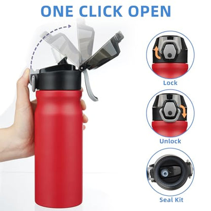 BJPKPK 18oz Insulated Water Bottle with Straw Stainless Steel Double Wall Water Bottles BPA Free Leak Proof Thermal Flask with Lockable Flip Lid and Soft Silicone Spout,Red - color: Red, size: 18 Ounces