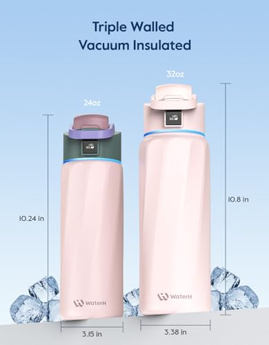 WaterH BOOST Smart Water Bottle Tracker with Reminder to Drink Water, 32oz | Double Wall Vacuum Insulated Stainless Steel, BPA-Free, Leakproof, Smart App Tracking, Travel-Friendly Wide Mouth for Office - color: Pink, size: 32 Ounces