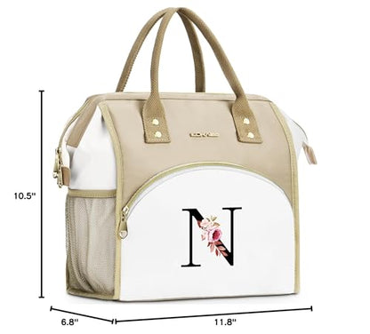 Initial Lunch Bag Women, Cooler Insulated Lunch Bag, Large Adult Leakproof Lunch Box for Picnic Work, Personalized Tote Bag, Birthday Gifts/Mother's Day Gifts, Letter N. - color: N