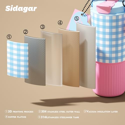 26oz Insulated Water Bottle with Dual Lid, Trendy Blue Checkerboard Tumbler, 316 Stainless Steel Coffee Mug, Leakproof Retro Grid Cup, Cold 24H, Travel Friendly Flask for School Office - color: Blue Grid