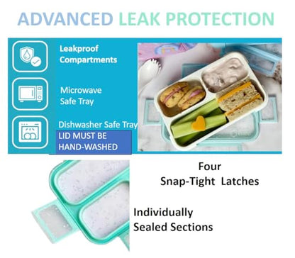 Small Snack Containers for Kids Toddlers - 3 Compartments (Set of 2) - Leak-Proof Reusable Boxes with Lids - BPA-Free Plastic Mini Bento Lunch Box - Holds 2 Cups Capacity (Pastel Blue+Teal Sparkle) - color: Pastel Blue + Teal Sparkle MINI 2pk