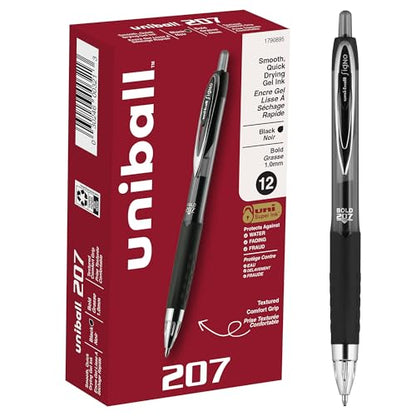 uniball 207 Retractable Gel Pens, Bold Point (1.0mm), Black, 12 Pack