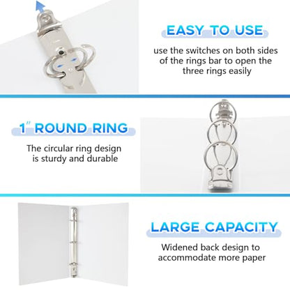 Henoyso 6 Pcs 1 Inch Mini 3 Ring Binders Fits 5.5 x 8.5 Paper, Holds(Capacity 200 Sheets), Plastic Flexible Three Round Rings Small WhiteA5 Binders Bulk for School, Office Use, Photo Album - color: White, size: 1 Inch