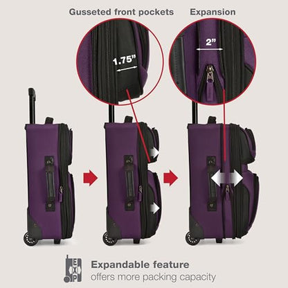U.S. Traveler Rio Lightweight Softside Rolling Carry-on Suitcase, 2-Wheel Set, Purple - color: Purple, size: 21"/14"