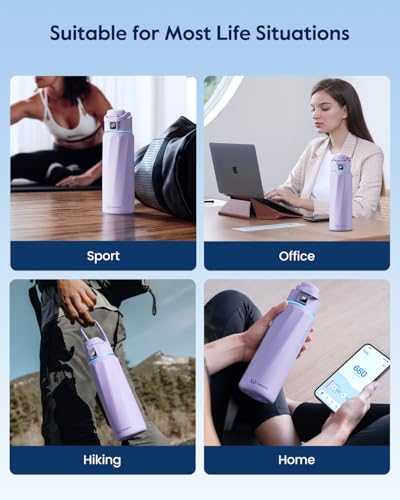 WaterH BOOST Smart Water Bottle Tracker with Reminder to Drink Water, 32oz | Double Wall Vacuum Insulated Stainless Steel, BPA-Free, Leakproof, Smart App Tracking, Travel-Friendly Wide Mouth for Office - color: Purple, size: 32 Ounces