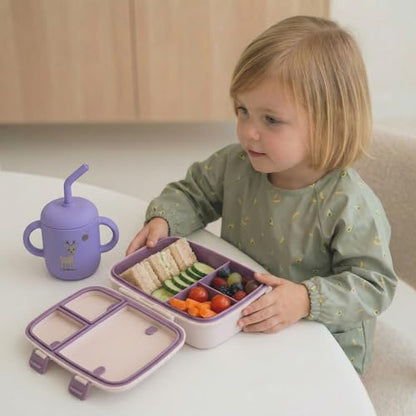 Kids Bento Explorer Lunch Box, 3 No-Mix Compartments, Microwave & Dishwasher Safe, Lightweight with Removable Tray, for Daycare, Preschool, School, Purple Light Powder - color: Purple Light Powder