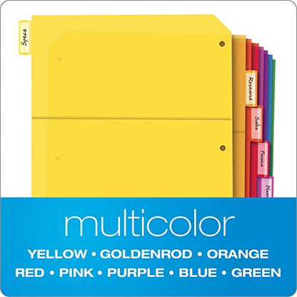 Oxford Plastic 2 Pocket Binder Dividers, 8 Tab 1/8 Cut, Multicolor Large Tab Set, Insertable Dividers with Paper Inserts, Letter Size, 3 Sets (89603) - size: 8 Tab