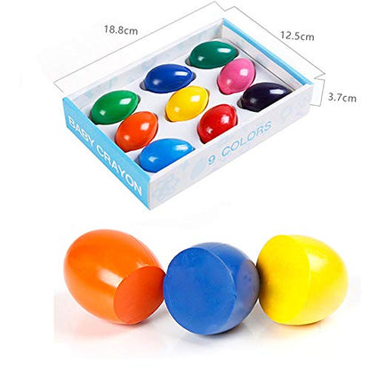 MAGQOO 9 Colors Egg Crayon for Toddlers Baby Palm Grip Jumbo Crayons Easter Egg Gifts Non Toxic Palm Grasp Washable Paint Crayons Stackable Toys
