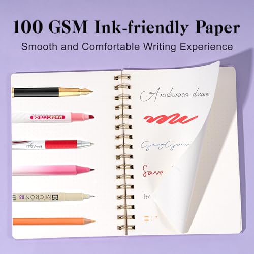 Dot Grid Spiral Notebook A5 Spiral Bullet Dotted Journal 160 Pages Thick Dot Paper Notebooks Plastic Hardcover Spiral Notebook 5x7 Wire Bound Notebooks for Note Taking School Office Supplies,Purple - color: Purple, style: B - Dotted - A5