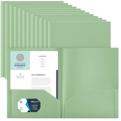 Gueevin 24 Pcs Plastic Folders with Pockets, Back to School Two Pocket Folder Fit Letter Size, Heavy Duty School Business Card Holder for Home Office, 11. 61 x 9. 45 Inches (Sage Green) - color: Sage Green
