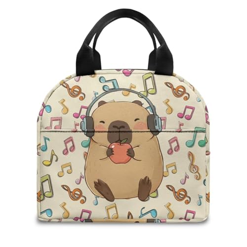 Kawaii Capybara Lunch Bag for Girls Lightweight Portable Leakproof Large Capacity Thermal Picnic Cool Bags for Work School Picnic Camping - color: Kawaii Capybara Music