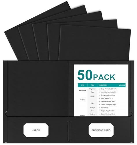HABGP Two Pocket Folders, 50 Pack 2 Pocket Folders Fit Letter Size Paper, Black Paper File Folders with Pockets for School Office Home Business - size: 50 Pack