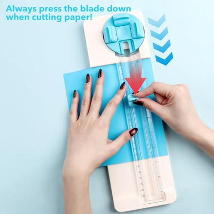 2Pack 4-in-1 Paper Trimmer, 4Style Multi-Function Craft Paper Cutter with Dial Blades of Straight, Wave, Dotted, Perforated, Creasing for Cutting Carstock,Coupons, Photos,Postcards, Scrapbooking Tools - color: Pink + Blue