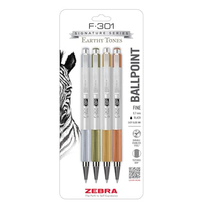 Zebra Pen F-301 Signature Series Ballpoint Pen, Black, 0.7mm, 4-Pk (27304) - color: Black Ink A