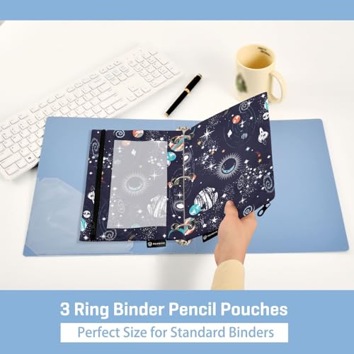 ZAZYXTJ Personalized Space Binder Pencil Pouchs 3 Ring | with Zipper Clear Window Office Organizers bag for School Students Teacher Supplies 2 Pack - color: Space