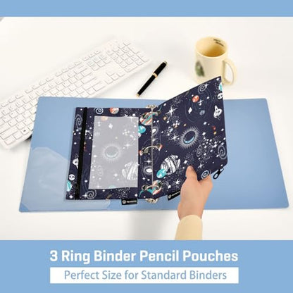 ZAZYXTJ Personalized Space Binder Pencil Pouchs 3 Ring | with Zipper Clear Window Office Organizers bag for School Students Teacher Supplies 2 Pack - color: Space