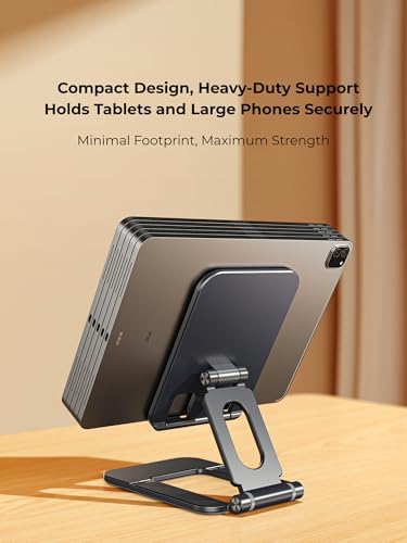 Adjustable Foldable Phone Stand for Desk, Premium Aluminum Cell Phone Holder, Portable Multi-Angle Desktop Stand Compatible with iPhone, Galaxy, iPad, Tablets & All Smartphones