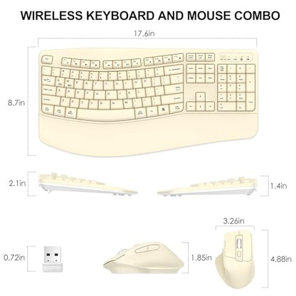 Wireless Keyboard and Mouse Combo, 2.4G Ergonomic Wave Keys (Latte) | Full Size Wave Keyboard with Wrist Rest, 3-Level DPI Adjustable Ergonomic Mouse for Windows and Mac OS Desktop/Laptop/PC - color: Latte