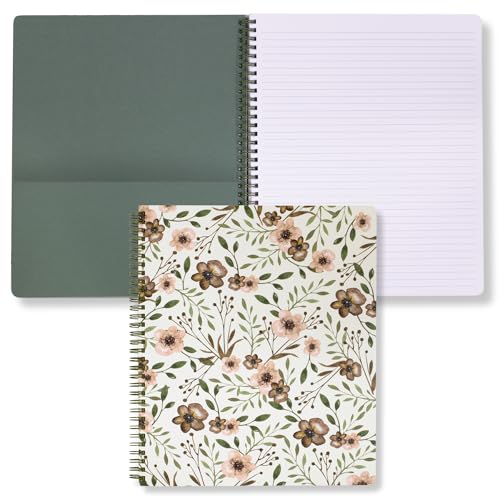 Steel Mill & Co. Cute Floral Large Spiral Notebook, Woodland Flower | 11" x 9.5" Journal with Durable Hardcover, 160 College Ruled, Perforated Pages, Rounded Corners, and Pocket Page - color: Woodland Floral