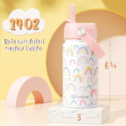 Fimibuke Kids Insulated Water Bottle, 14oz BPA FREE 18/8 Stainless Steel Travel Tumbler Double Wall Vacuum Leak Proof Kids Cup with Straw Metal Water Bottle for School Boys Girls(1 Pack, Rainbow) - color: A1. RAINBOW