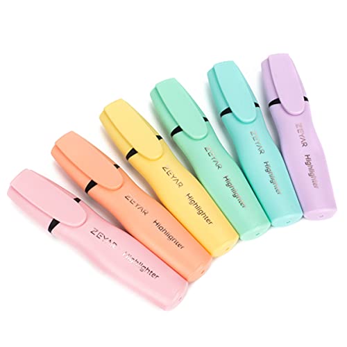ZEYAR Aesthetic Highlighter Pen, Chisel Tip Marker Pen, AP Certified， Assorted Colors, Water Based, Quick Dry, Cute Highlighters, Patented Product (6 Macaron Colors) - color: 6 Macaron Colors