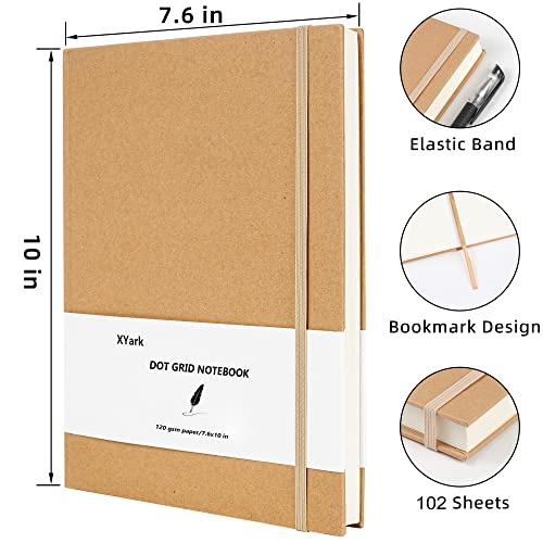 Large B5 Dot Grid Notebook Journals, Kraft Hardcover Sketchbook Subject Composition Notebooks with Dotted Grid Paper, 2 Pack, 120GSM, 102 Sheets, 7.6x10 inch, Travel Journal Set - style: DotGrid