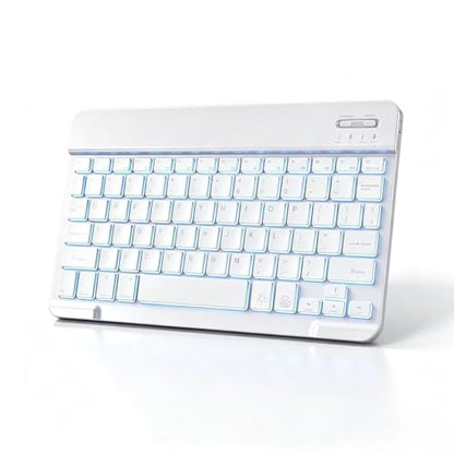Mini Bluetooth Keyboard, Small Portable Wireless Rechargeable Keyboard with 7-Color RGB Backlit for iPad iPhone Android Samsung Tablet Smartphone(White) - color: White