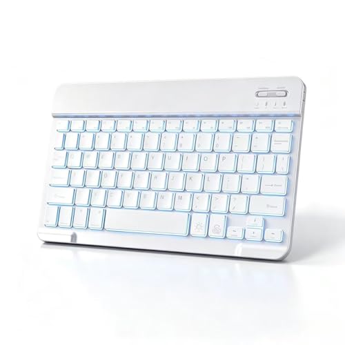 Mini Bluetooth Keyboard, Small Portable Wireless Rechargeable Keyboard with 7-Color RGB Backlit for iPad iPhone Android Samsung Tablet Smartphone(White) - color: White