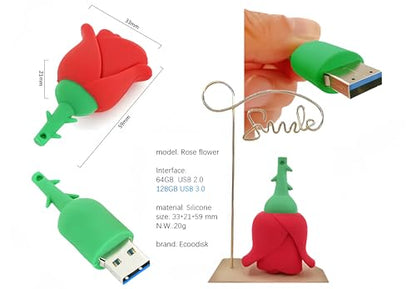 128GB USB 3.0 Flash Drive Novelty Cartoon Red Flower High Transfer Speed Pendrive Memory Stick - color: Flower