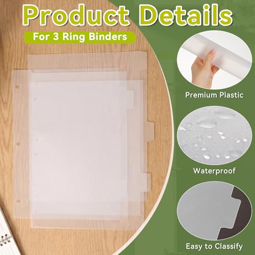 8 Tab White Binder Dividers, Plastic Binder Dividers for 3 Ring Binders, 8.3 x 11 Inch Index Divider for Binders, 3 Hole Punched Page Divider for Office School Notebooks - color: White