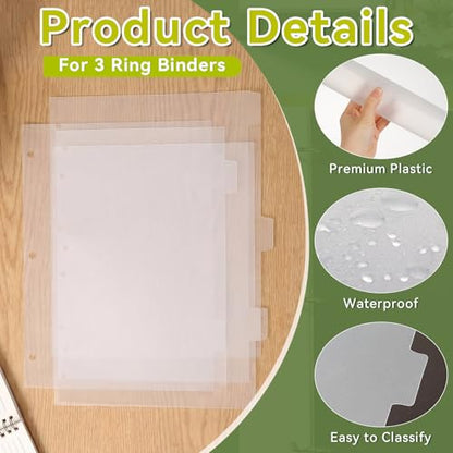 8 Tab White Binder Dividers, Plastic Binder Dividers for 3 Ring Binders, 8.3 x 11 Inch Index Divider for Binders, 3 Hole Punched Page Divider for Office School Notebooks - color: White