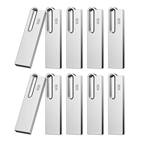 Aiibe 8GB Flash Drive 10 Pack 8GB Metal USB Drive Bulk Thumb Drive USB 2.0 Memory Stick Jump Drive Zip Drive with Keychain, Waterproof - Silver - color: Silver 10 Pack, size: 8GB