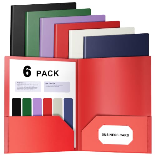 FUCDTEFC Plastic Pocket Folders, 6 Assorted Colors Folders with Pockets, Heavy Duty Pocket Folders Fit Letter Size Document, File Folders for Back to School Office Filing Supplies