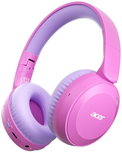 Acer Kids Bluetooth Headphones, 85/94dB Volume Limiter, Foldable Wireless Over-Ear Headphones for iPad, Travel, 60H Playtime, Bluetooth 6.0, Built-in Mic, Pink - color: Pink