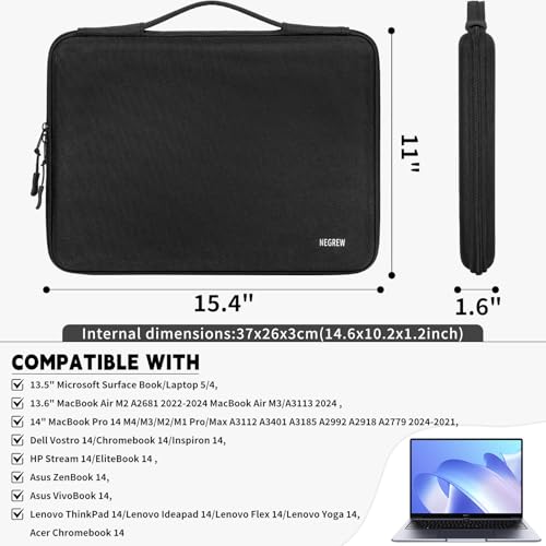 Hard Laptop Sleeve Case for 13.6" MacBook Air & 14" MacBook Pro | Fit MacBook Air M2/M3 A2681 A3113, 14" MacBook Pro M4/M3/M2/M1 Pro/Max A3112 A3401 A3185 A2992 A2918 A2779, Water-Resistant - color: Black