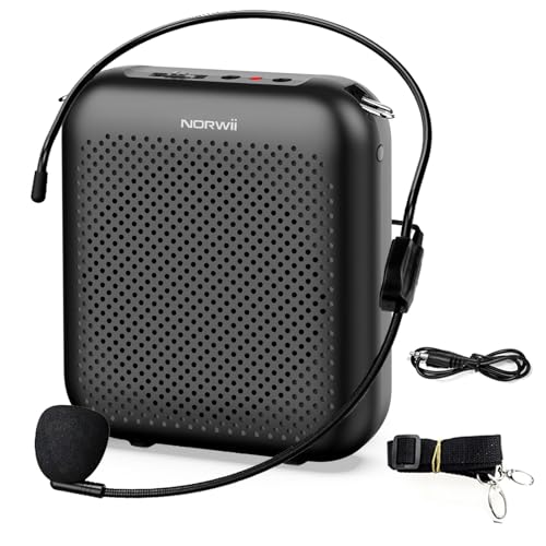 Norwii Bluetooth Voice Amplifier, Power Amplifiers, Portable Mini Wired Microphone Headset for Teacher Classroom & Outdoor Lectures, Teaching, Tour Guides, USB-C Rechargeable - 4000mAh, Black - color: Black - 4000mAh